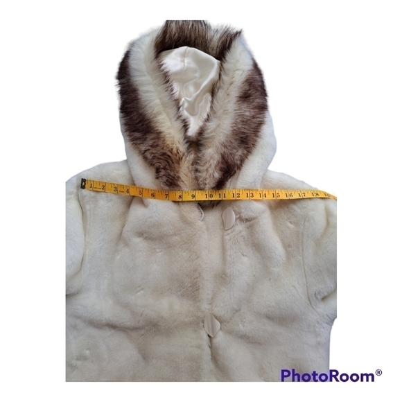 Vintage Penmans faux fur womens coat with hood, off white, Medium,bears pattern - Picture 10 of 16